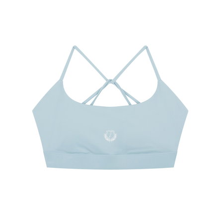 The front of a light blue Multi-Strap Sports Bra