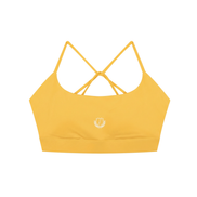 The front of a yellow Multi-Strap Sports Bra
