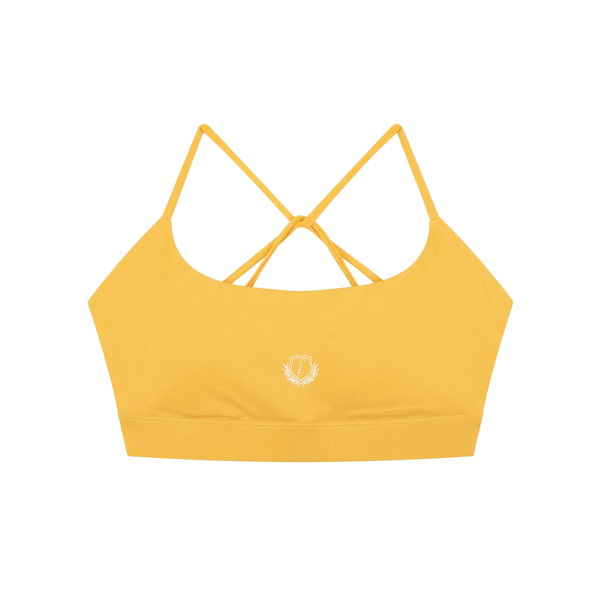The front of a yellow Multi-Strap Sports Bra