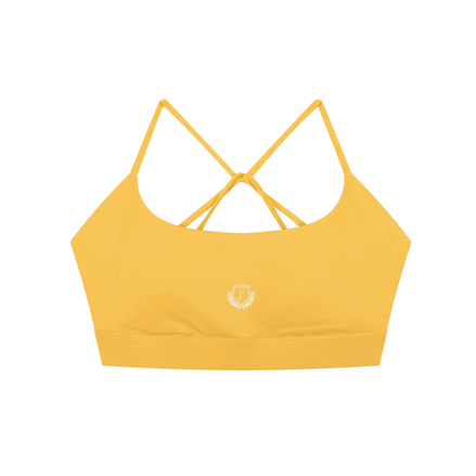 The front of a yellow Multi-Strap Sports Bra