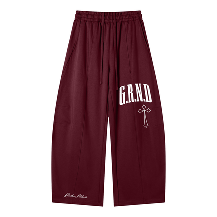 Wide Leg Panel Sweatpants wine red front